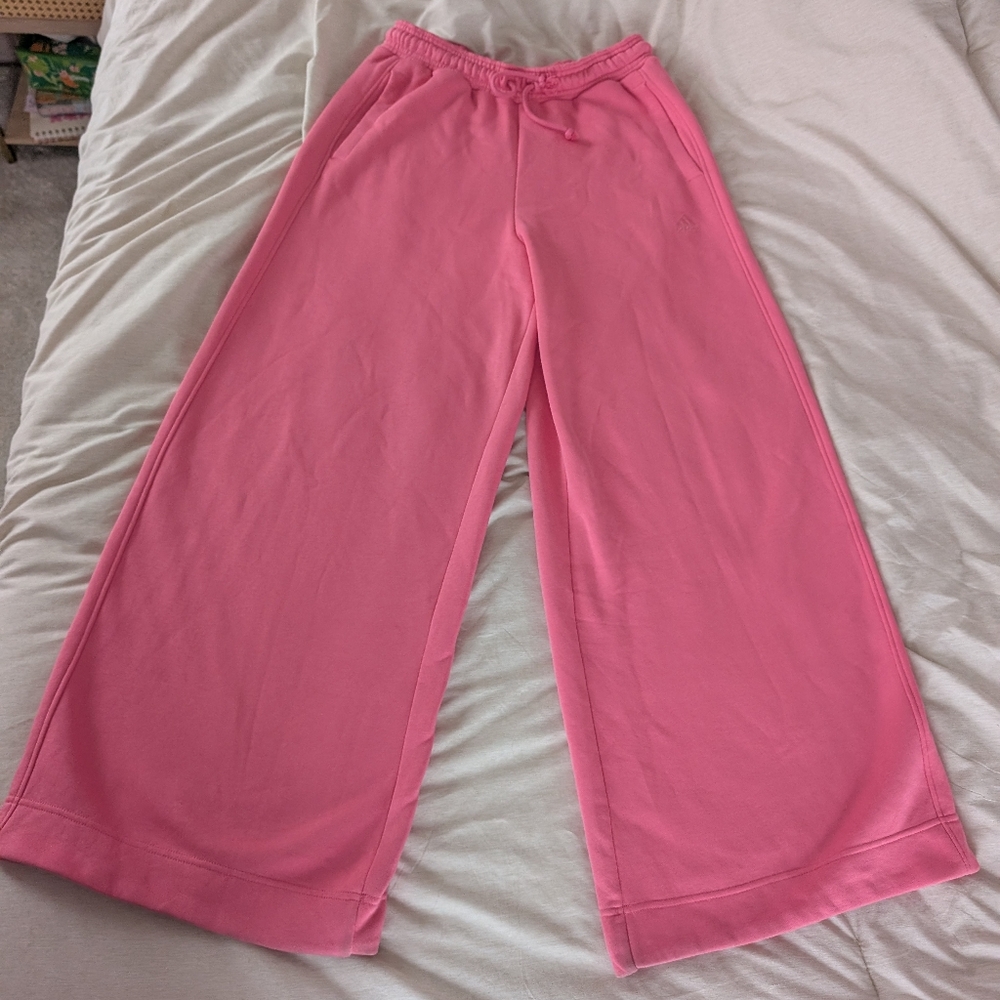 Adidas originals all szn fleece wide leg high waist pink sweats scuba large - Picture 2 of 10